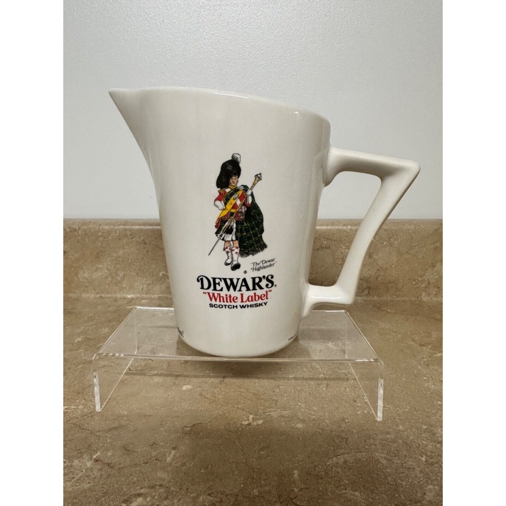 Dewar's White Label Scotch Whiskey Barware Advertising Ceramic Pitcher, 6" Tall